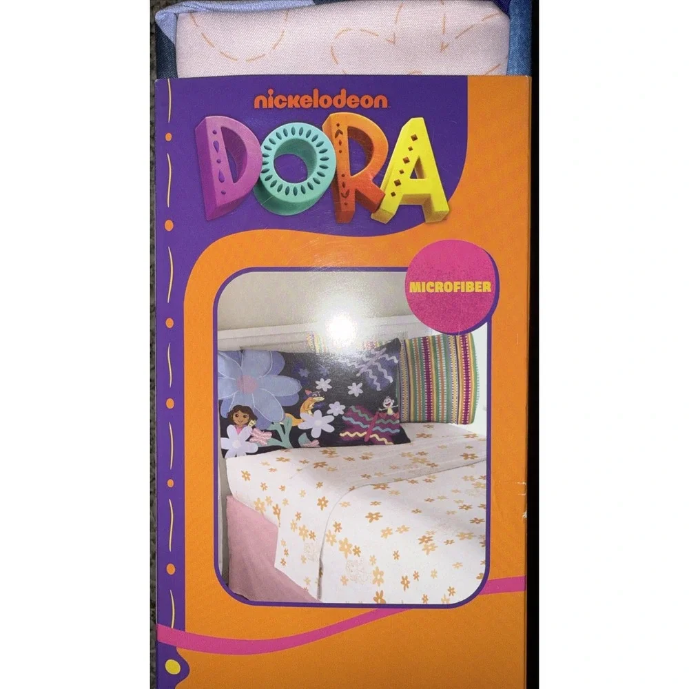 Dora the Explorer Kids 4 Piece Pink Orange‎ Floral Sheet Set, Full Size NWT